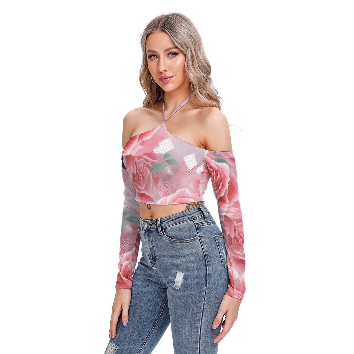 All-Over Print Women's Halter Lace-up Top