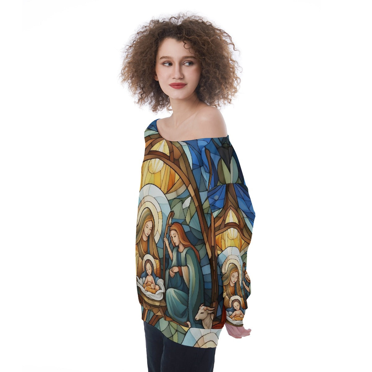 All-Over Print Oversized Women's Off-Shoulder Sweatshirt