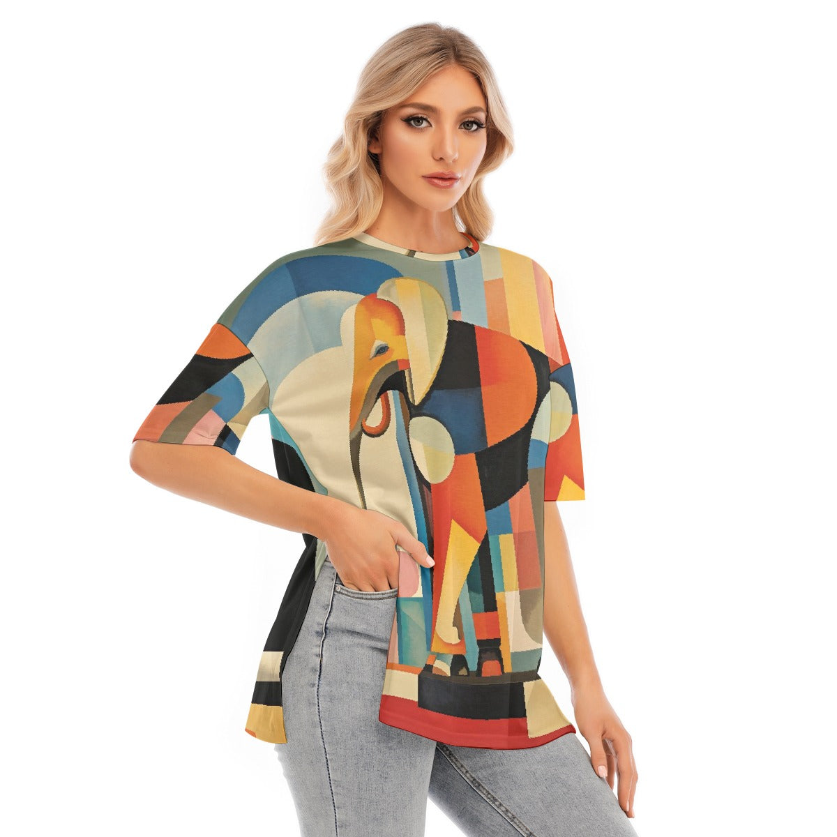 All-Over Print Women's Short Sleeves T-shirt With Hem Split