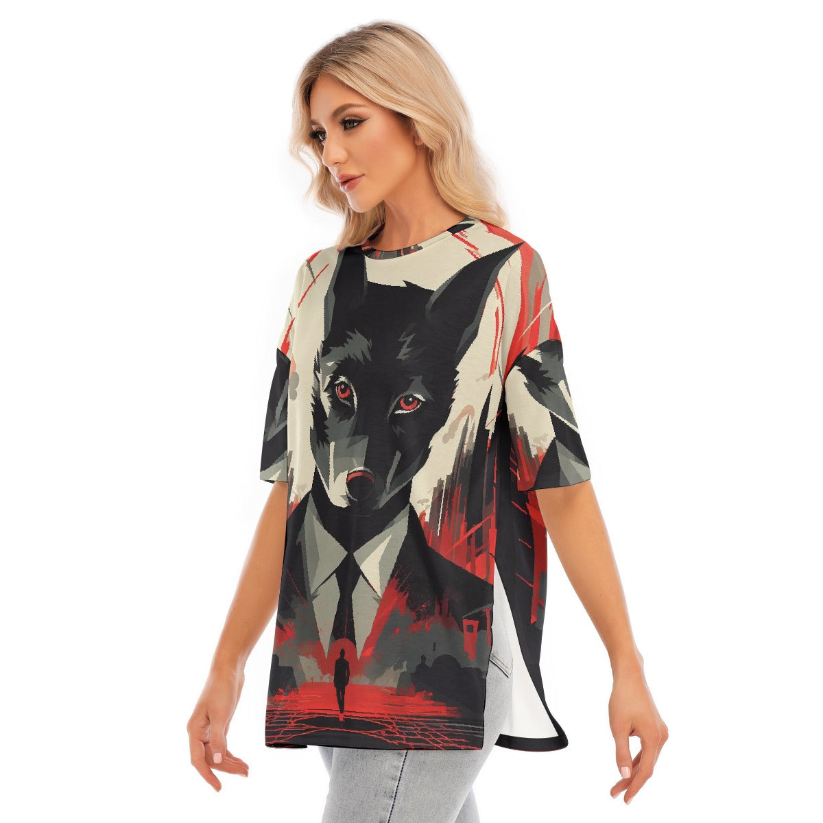 All-Over Print Women's Short Sleeves T-shirt With Hem Split