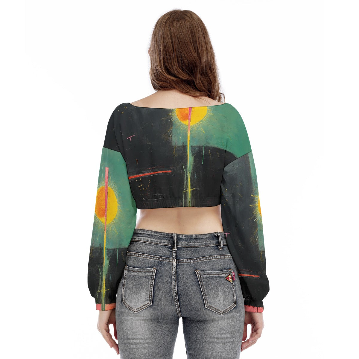 All-Over Print Women's V-neck Long Sleeve Cropped Sweatshirt
