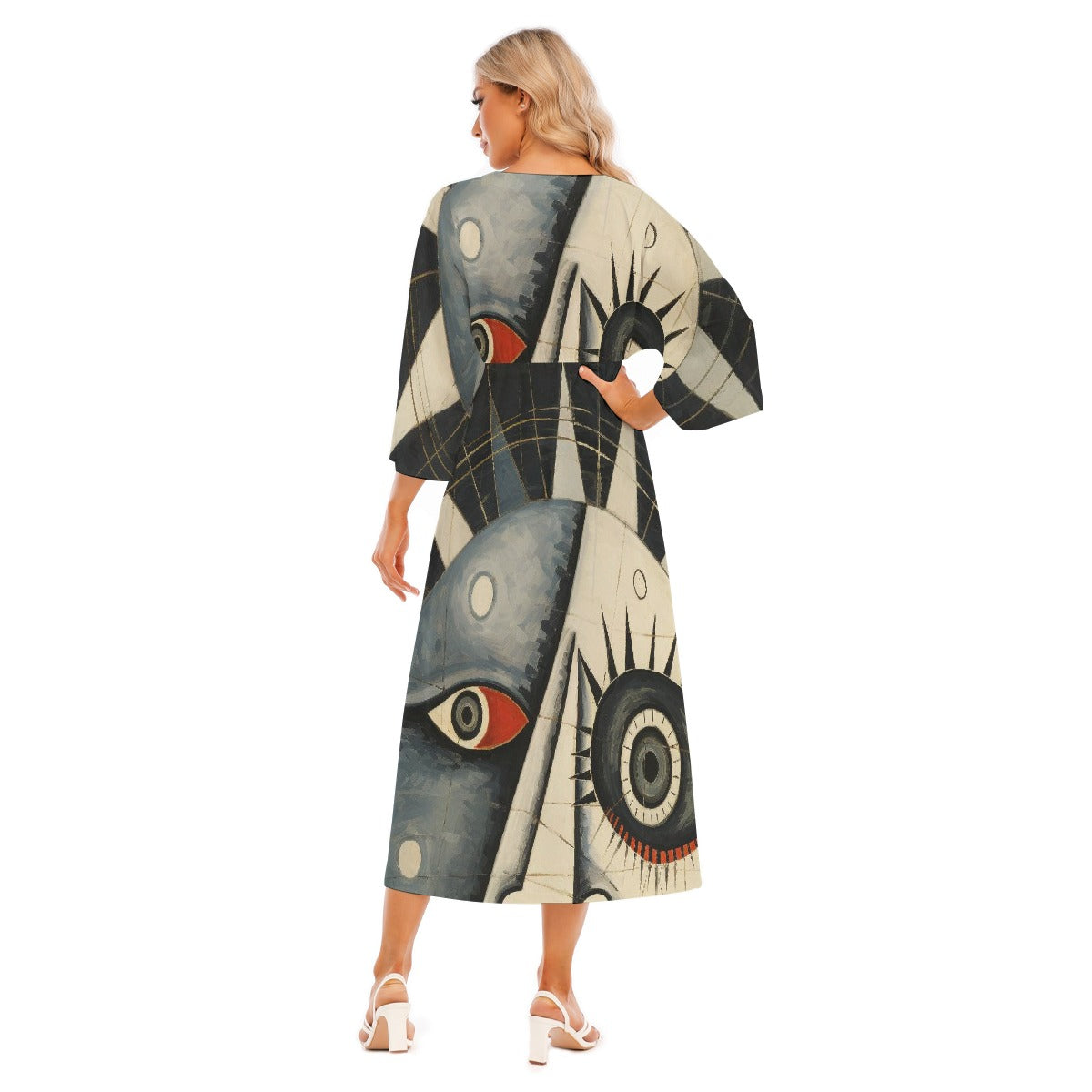 All-Over Print Women's Mid-Sleeve Long Dress