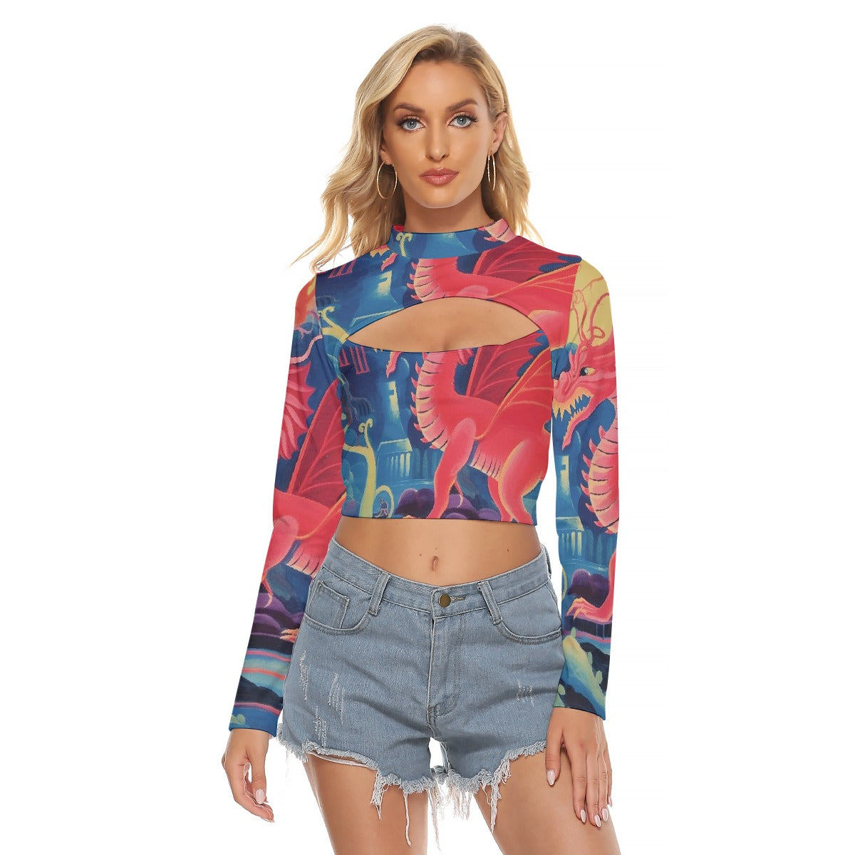 All-Over Print Women's Hollow Chest Keyhole Tight Crop Top