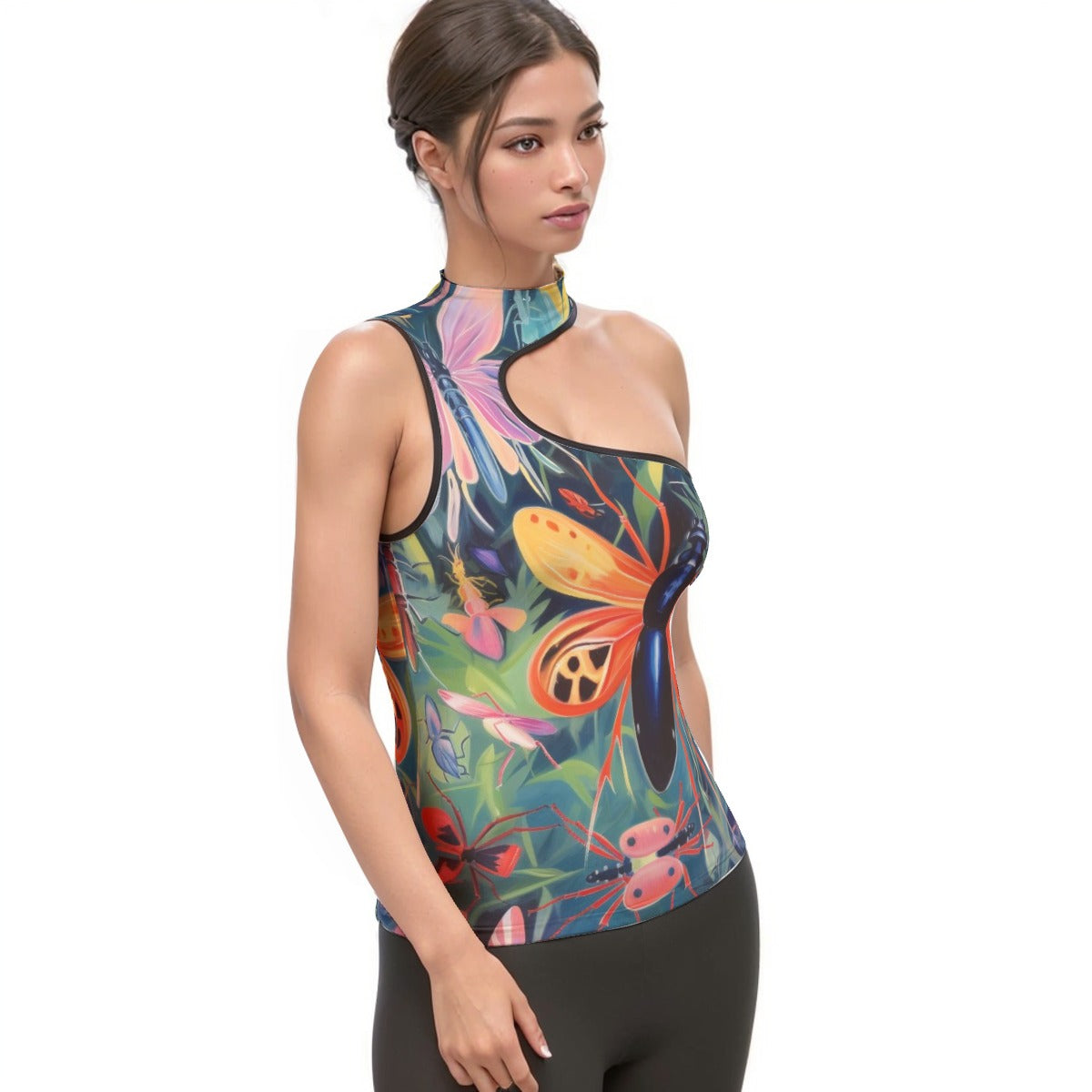 All-Over Print Women's Halter Sleeveless Asymmetrical Tank Top