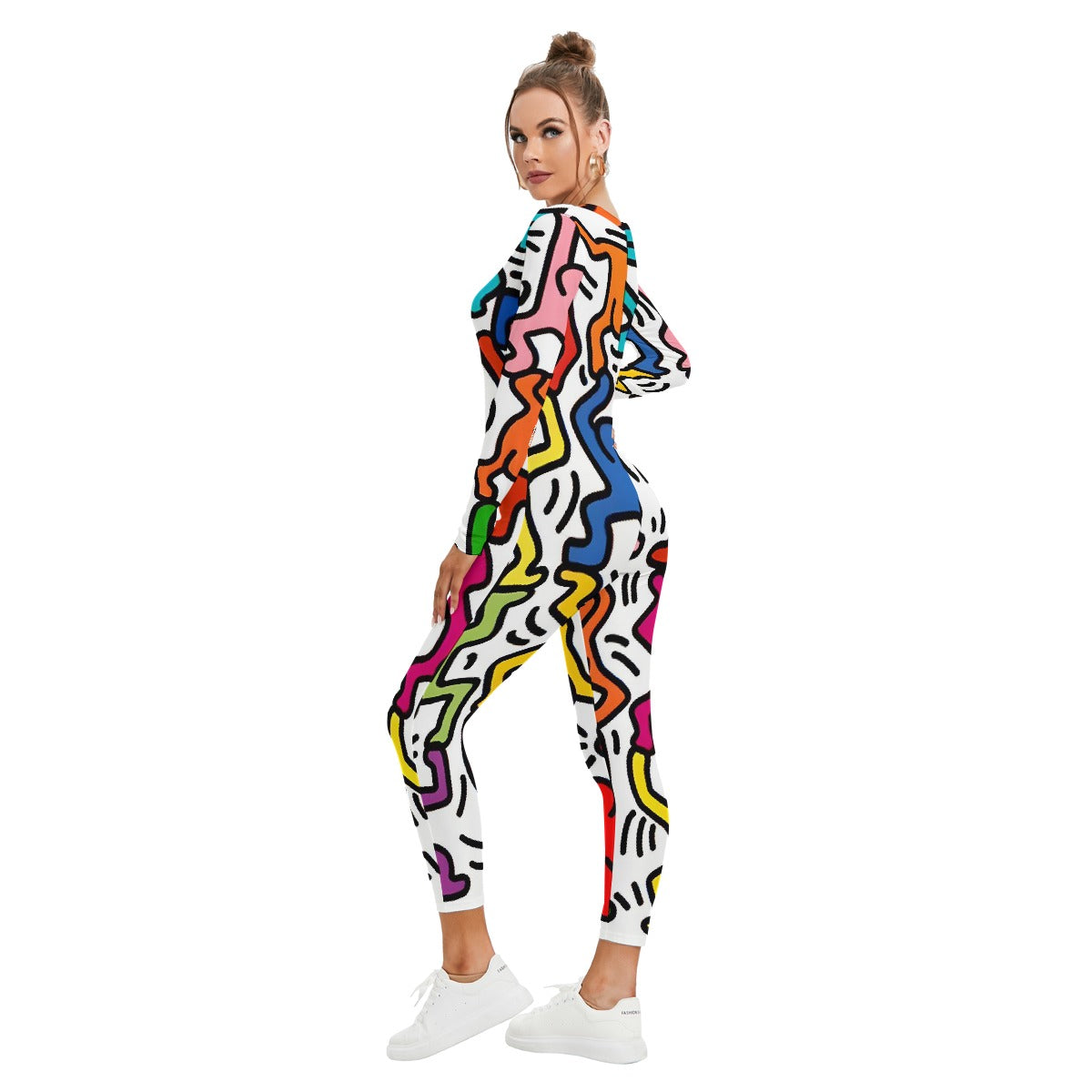 All-Over Print Women's Plunging Neck Jumpsuit