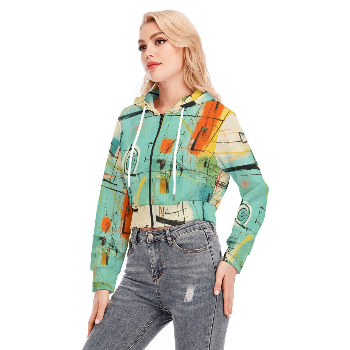 All-Over Print Women's Crop Top Hoodie With Zipper Closure
