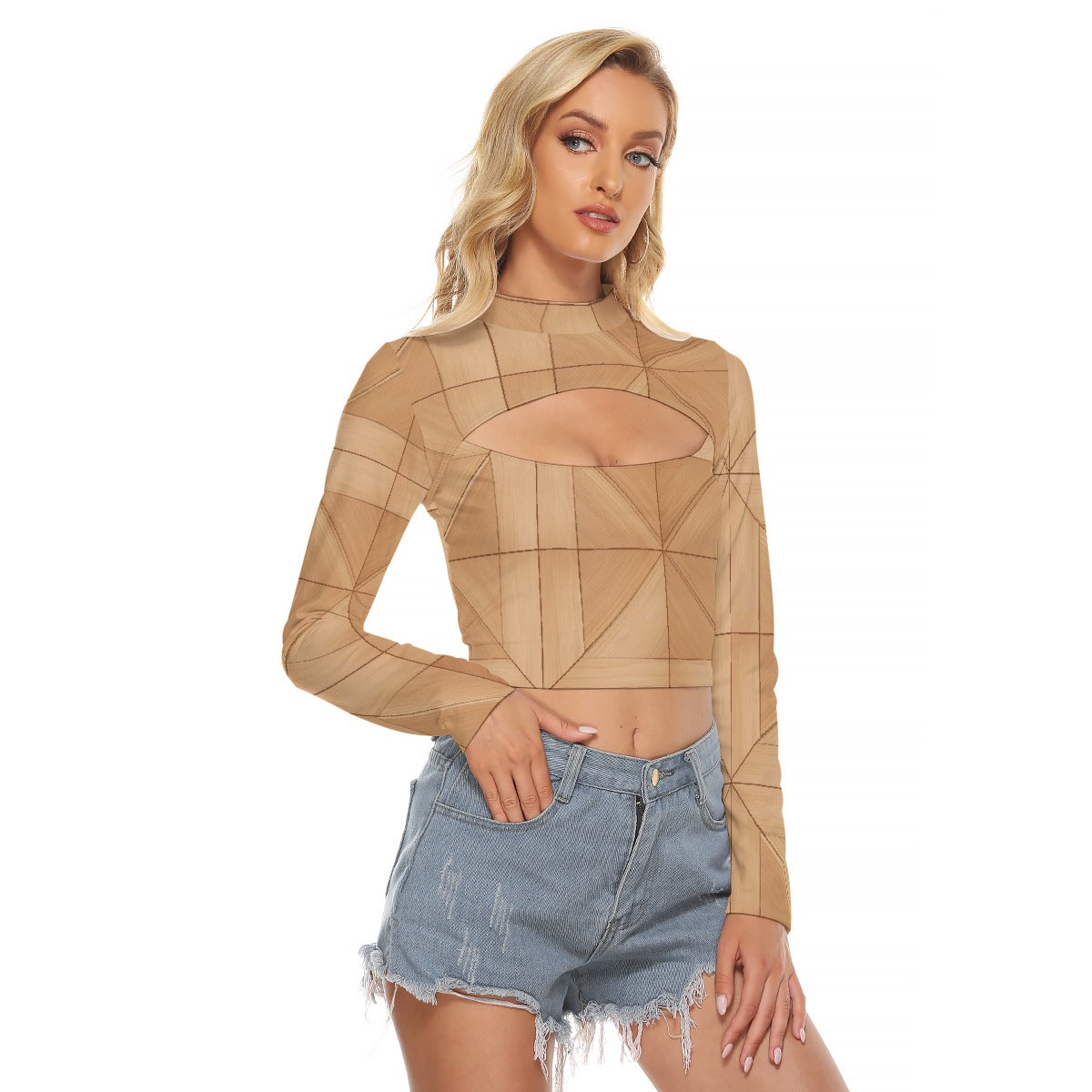 All-Over Print Women's Hollow Chest Keyhole Tight Crop Top