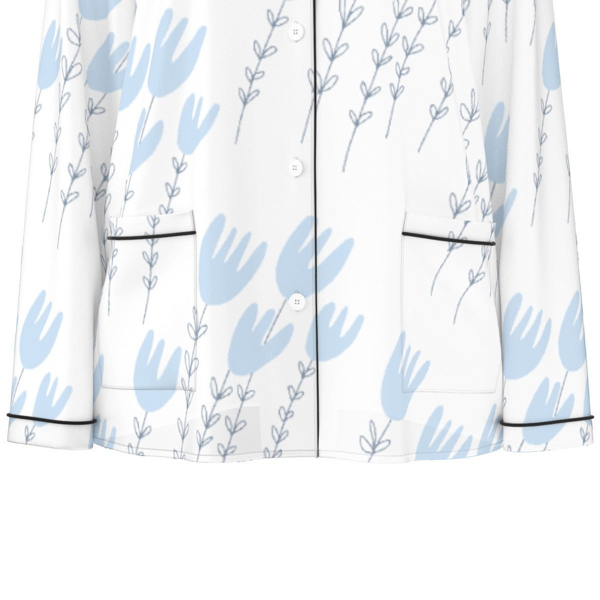 All-Over Print Women's Long Sleeve Pajama Set With Black Contrast Piping