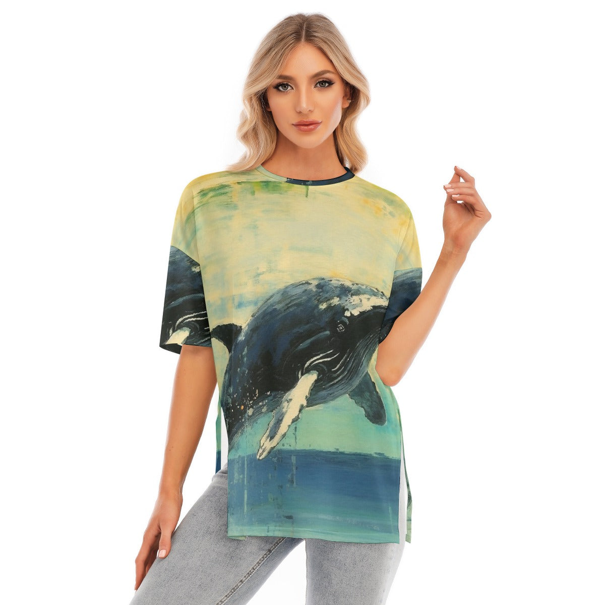 All-Over Print Women's Short Sleeves T-shirt With Hem Split
