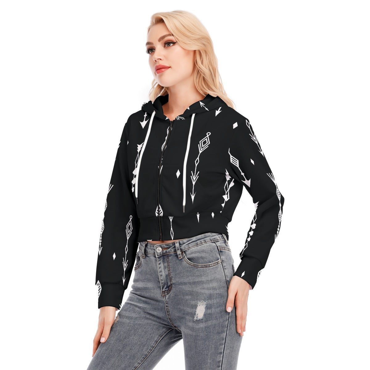 All-Over Print Women's Crop Top Hoodie With Zipper Closure