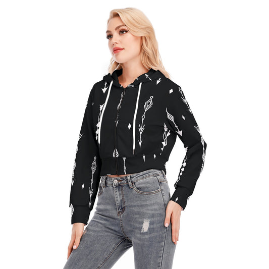 All-Over Print Women's Crop Top Hoodie With Zipper Closure