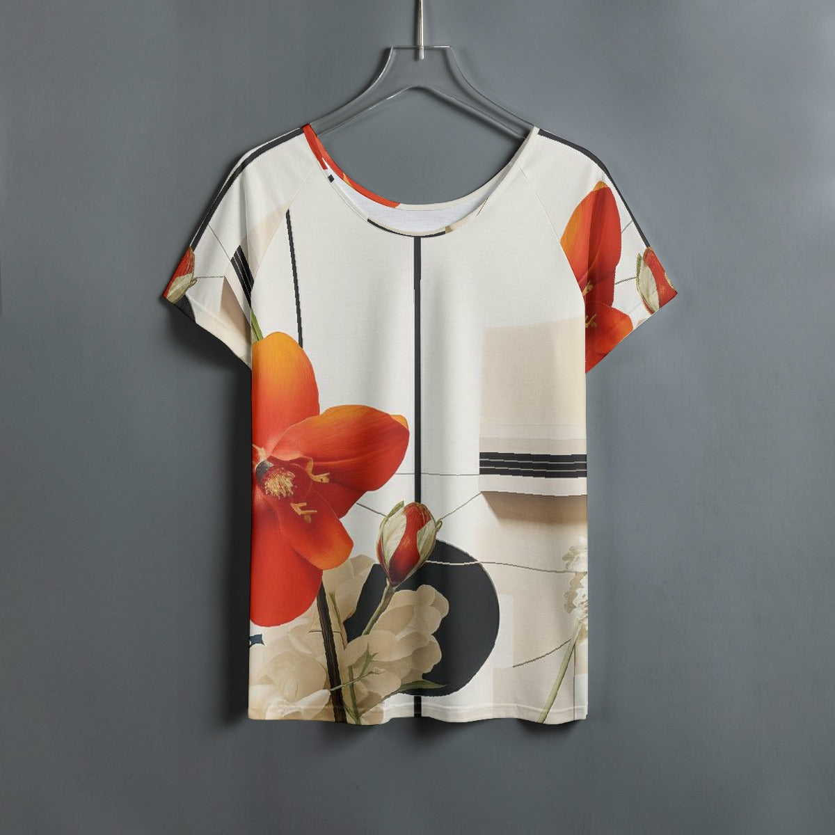 All-Over Print Women's Round Neck T-shirt With Raglan Sleeve