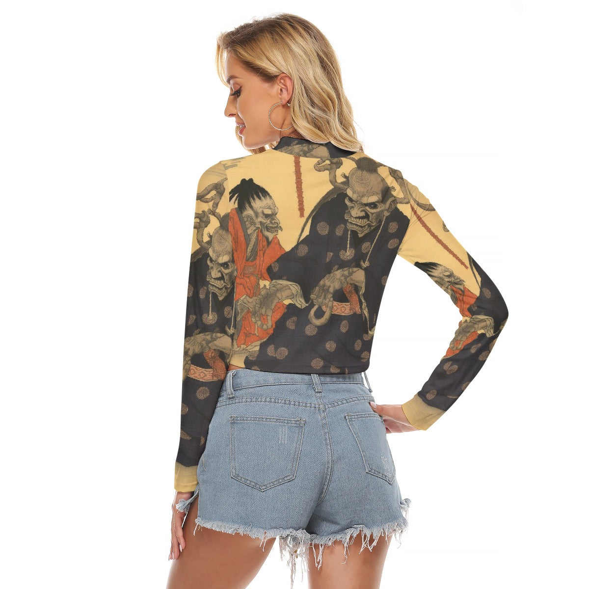 All-Over Print Women's Hollow Chest Keyhole Tight Crop Top