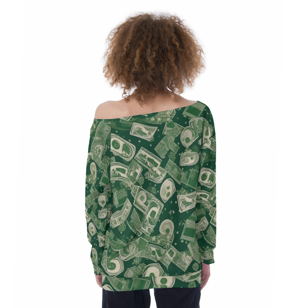 All-Over Print Oversized Women's Off-Shoulder Sweatshirt