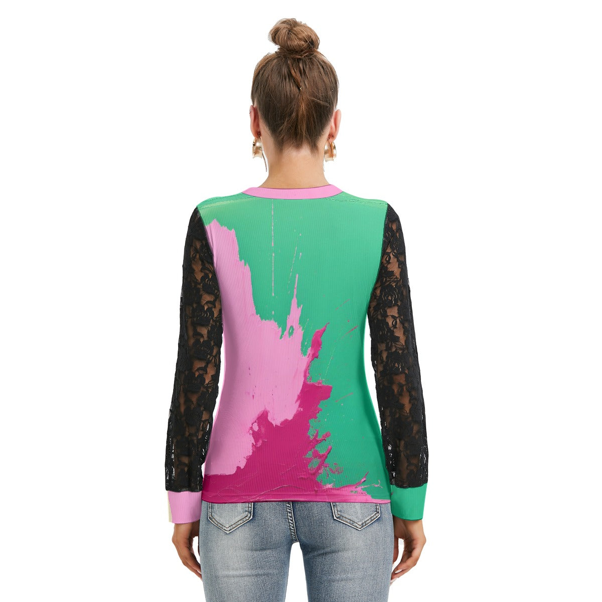 All-Over Print Women's T-shirt And Sleeve With Black Lace