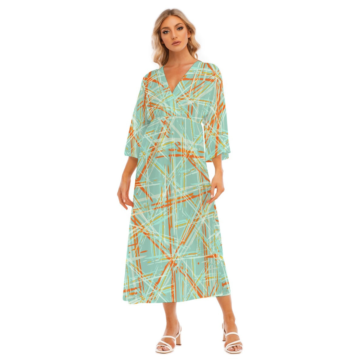 All-Over Print Women's Mid-Sleeve Long Dress