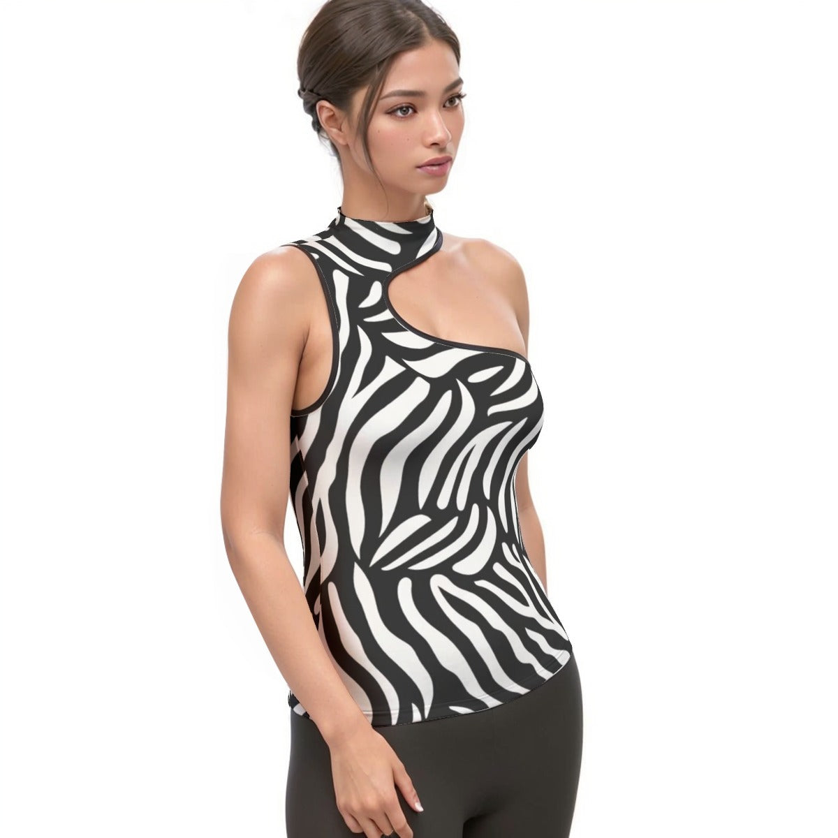 All-Over Print Women's Halter Sleeveless Asymmetrical Tank Top