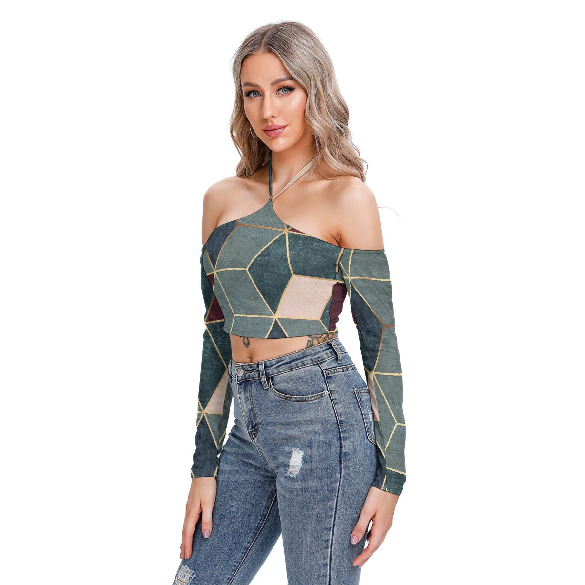 All-Over Print Women's Halter Lace-up Top