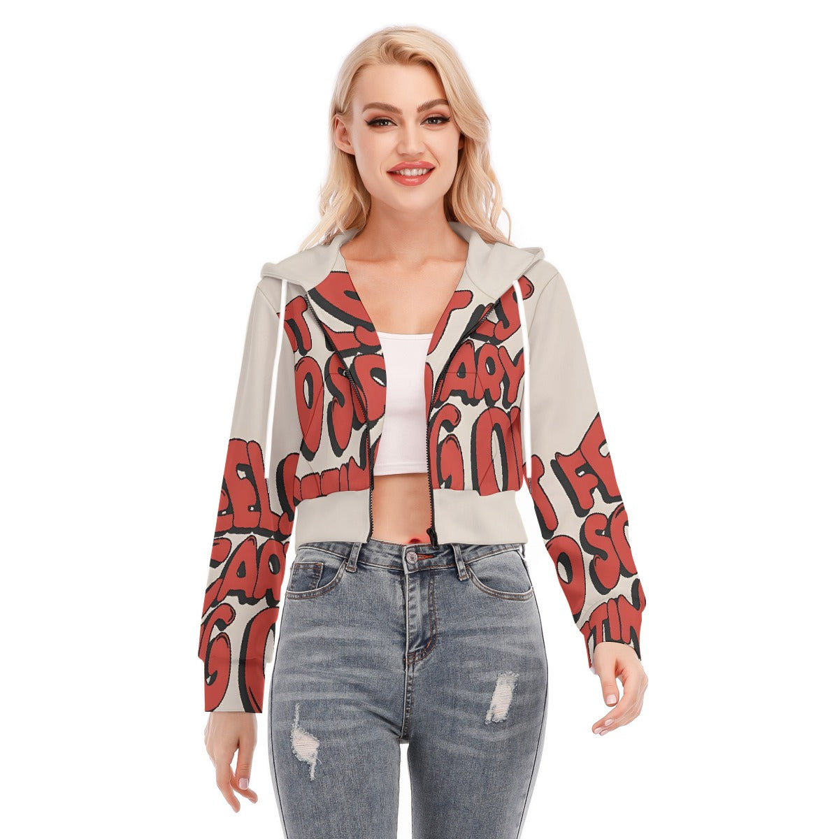 All-Over Print Women's Crop Top Hoodie With Zipper Closure
