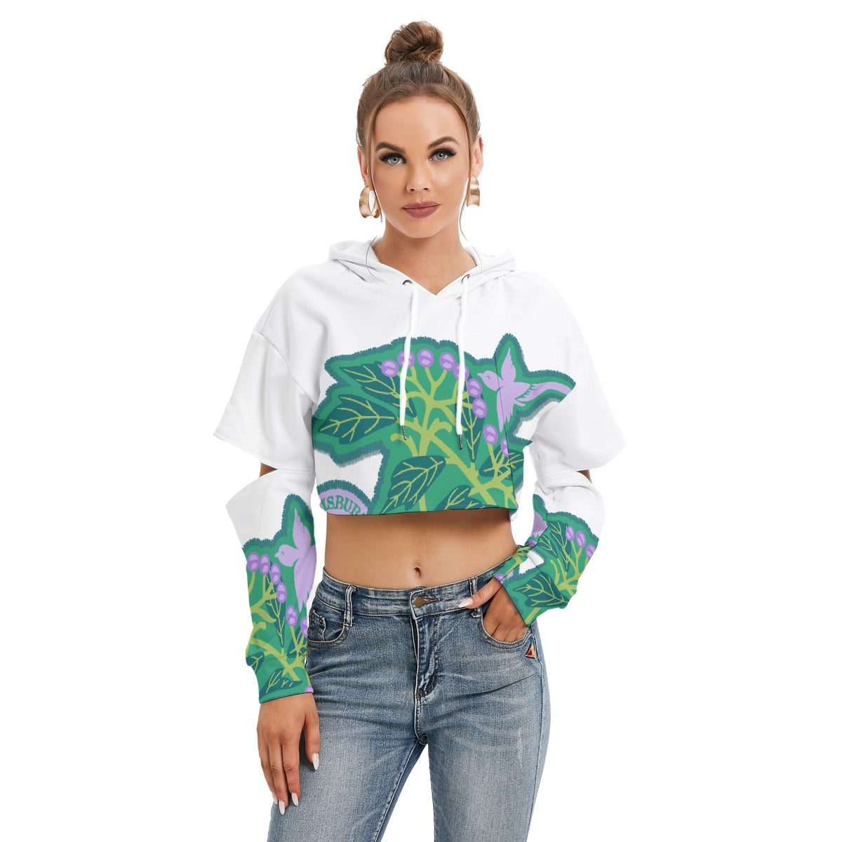 All-Over Print Women's Heavy Fleece Hoodie With Hollow Out Sleeve