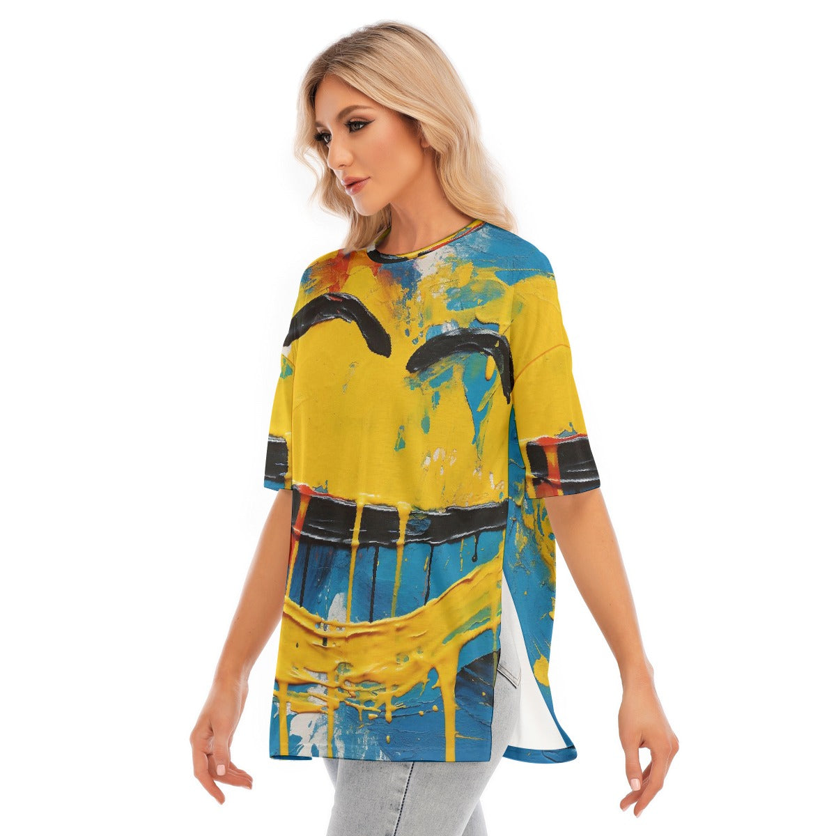 All-Over Print Women's Short Sleeves T-shirt With Hem Split