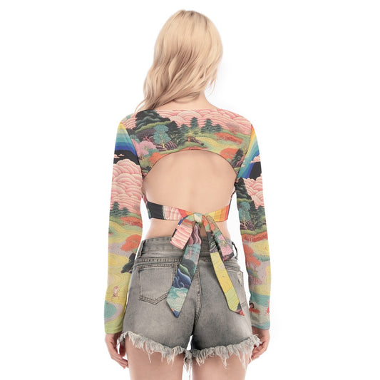 All-Over Print Women's Back Hollow T-shirt With Strap