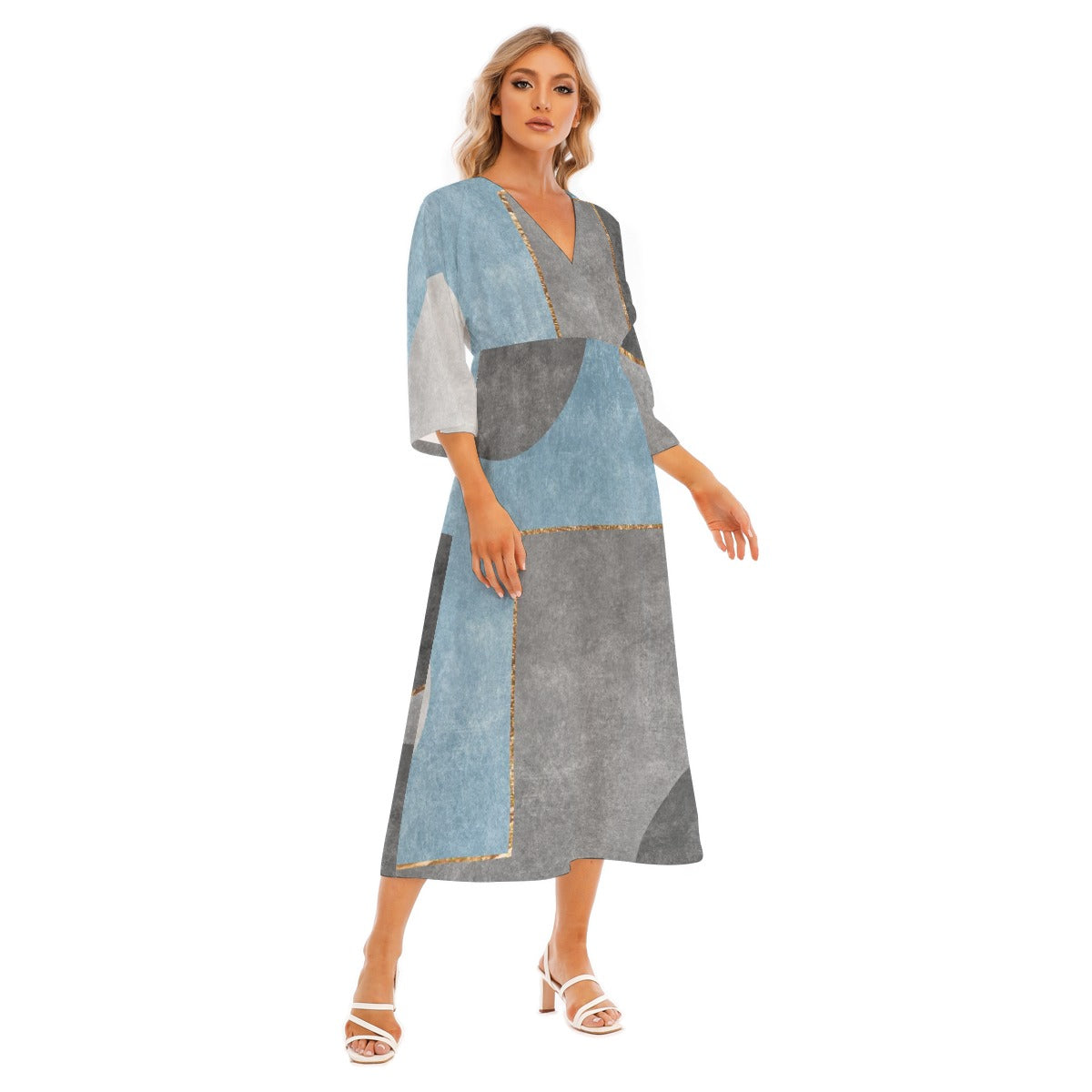 All-Over Print Women's Mid-Sleeve Long Dress