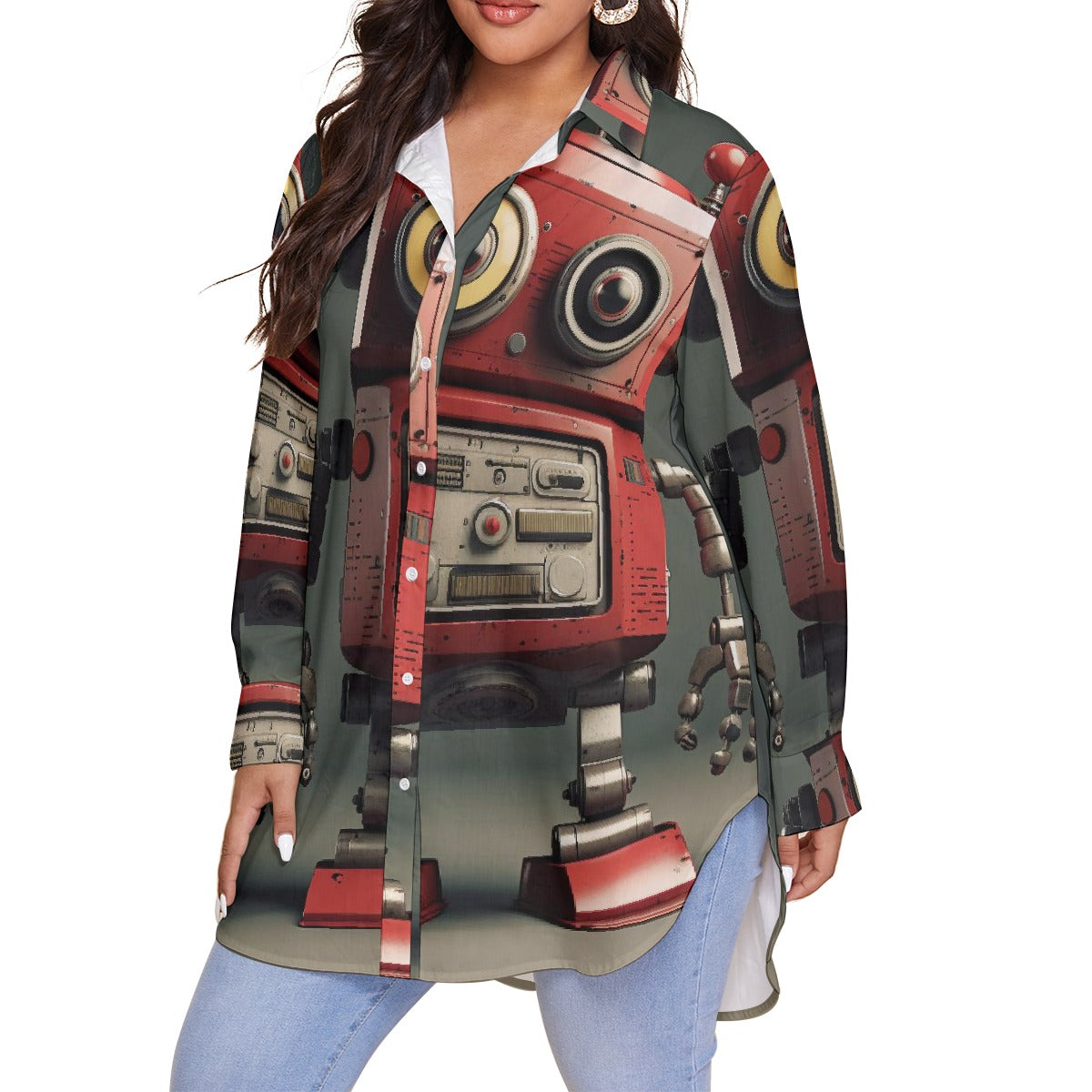 All-Over Print Women's Shirt With Long Sleeve(Plus Size)