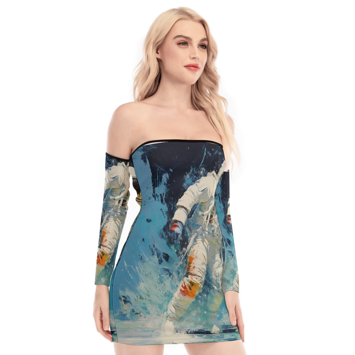 All-Over Print Women's Off-shoulder Back Lace-up Dress