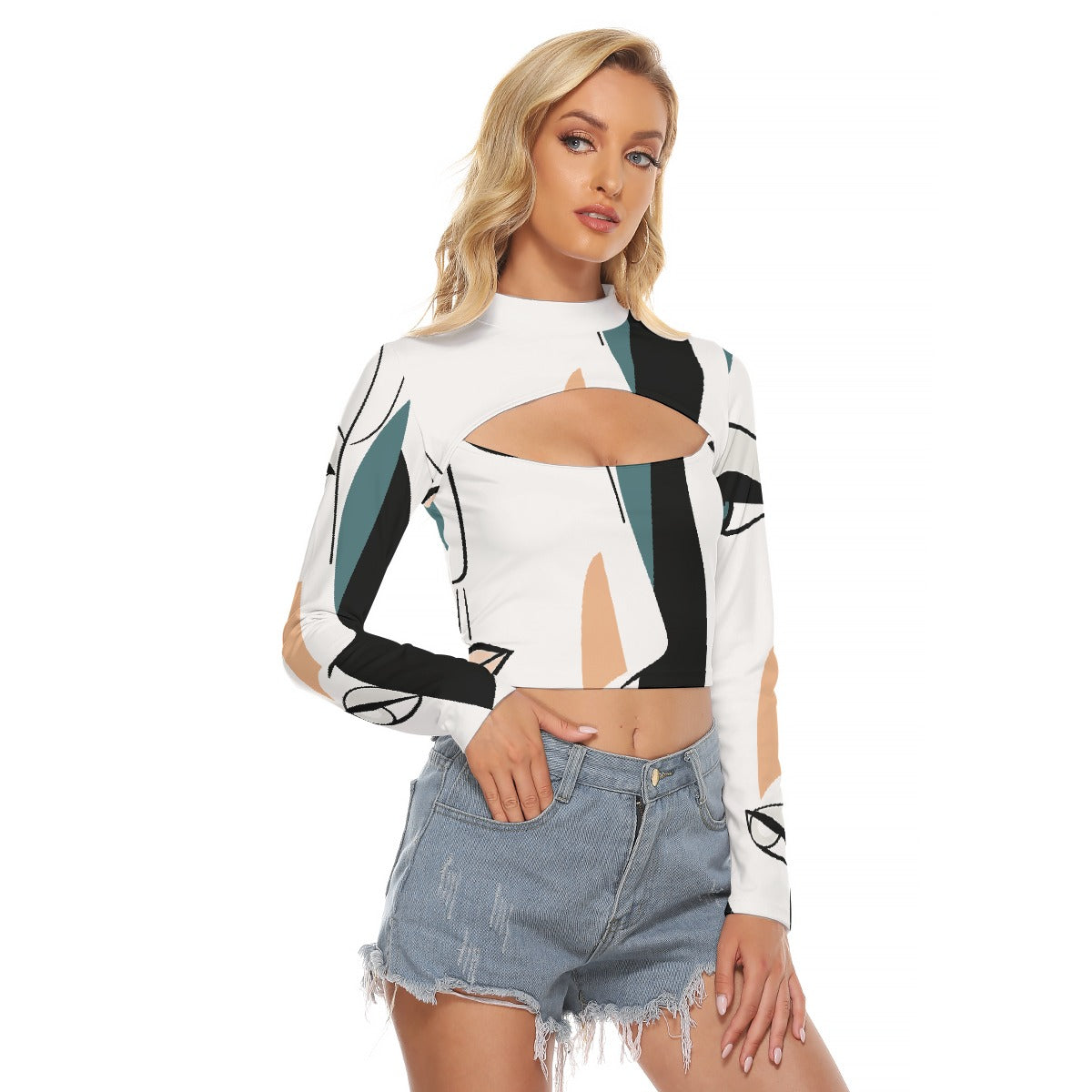 All-Over Print Women's Hollow Chest Keyhole Tight Crop Top