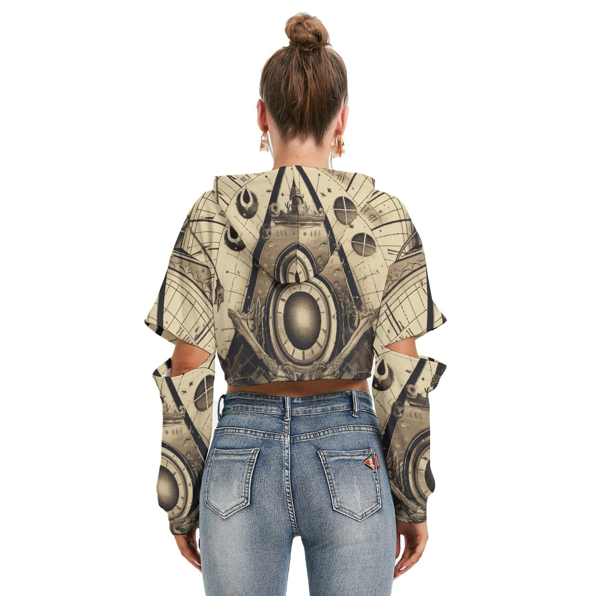 All-Over Print Women's Heavy Fleece Hoodie With Hollow Out Sleeve