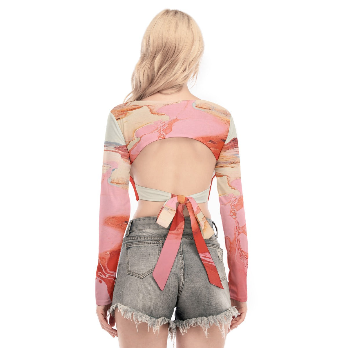 All-Over Print Women's Back Hollow T-shirt With Strap