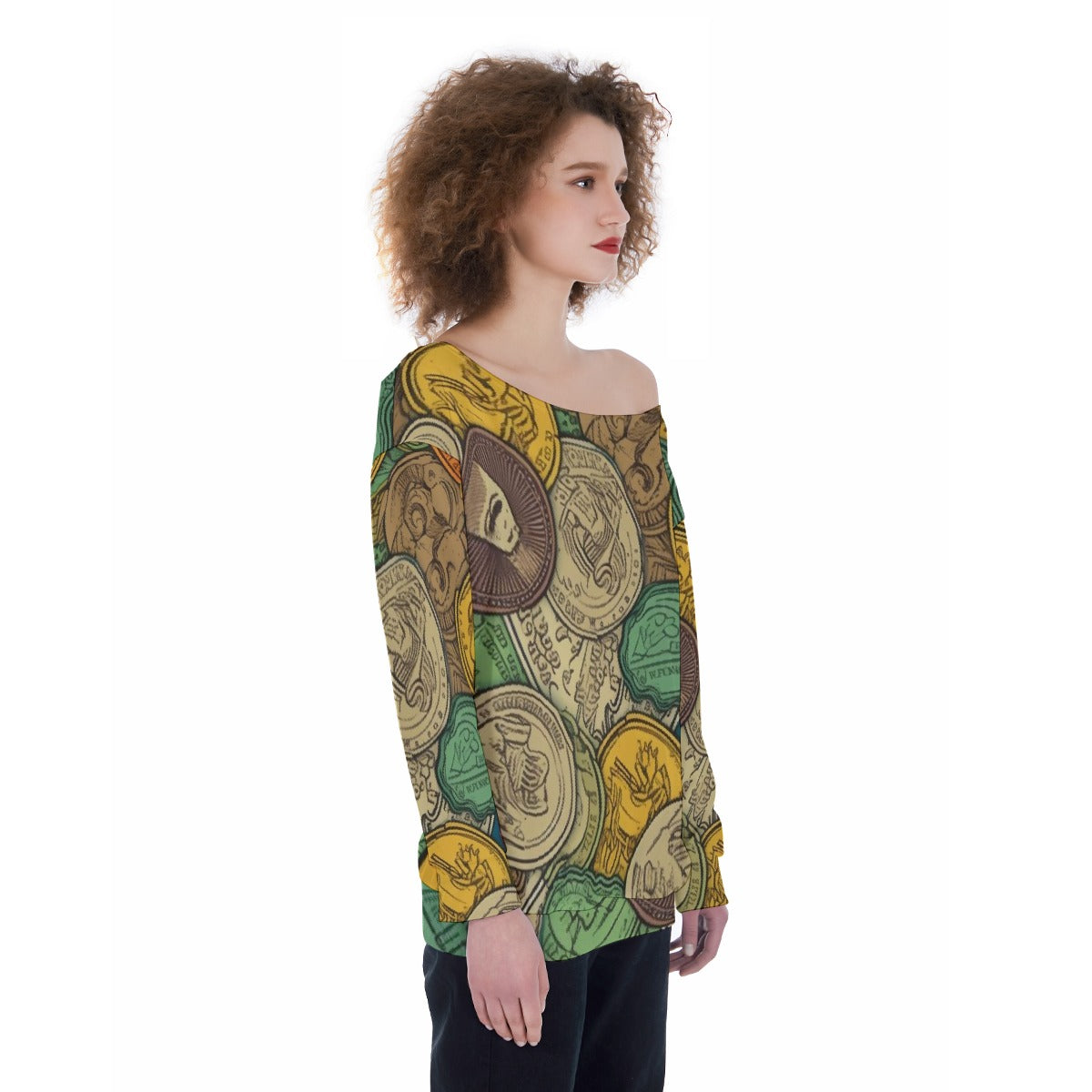 All-Over Print Oversized Women's Off-Shoulder Sweatshirt