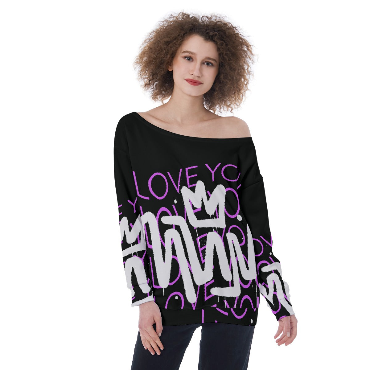 All-Over Print Oversized Women's Off-Shoulder Sweatshirt