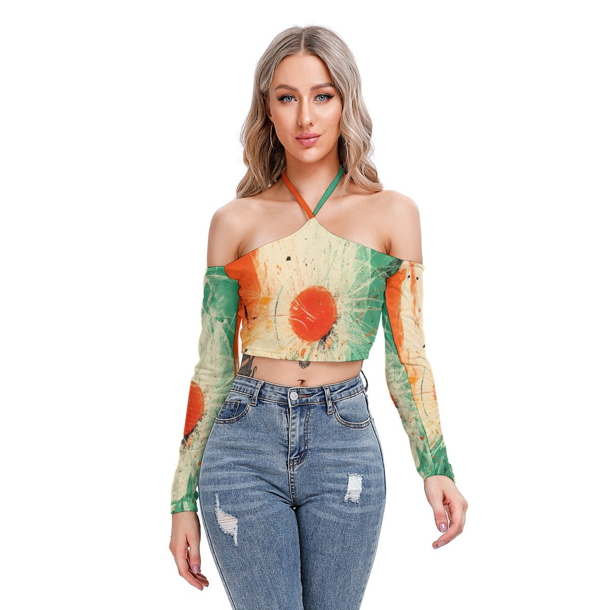 All-Over Print Women's Halter Lace-up Top