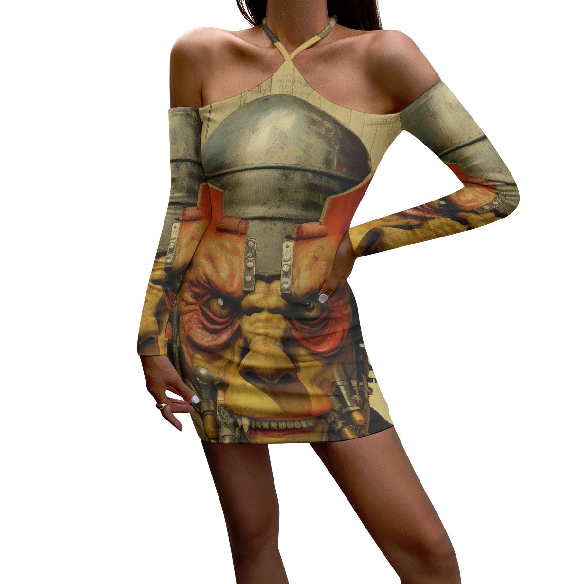 All-Over Print Women's Halter Lace-up Dress