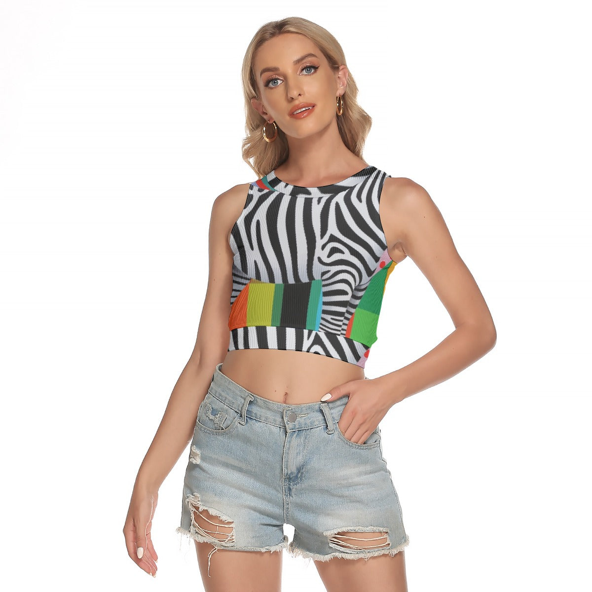 All-Over Print Women's Sleeveless Back Hollow Crop Top