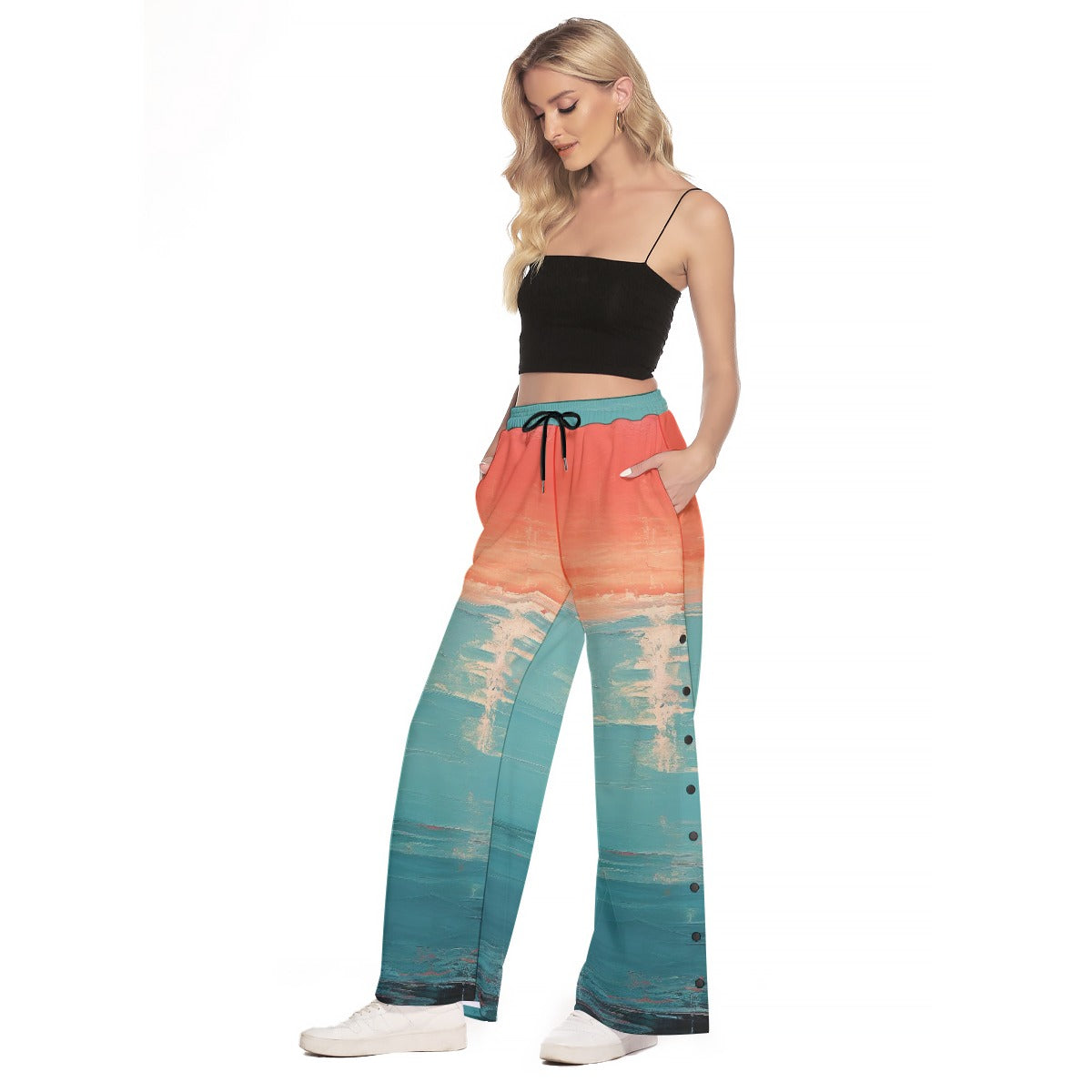 All-Over Print Women's Side Slit Snap Button Trousers