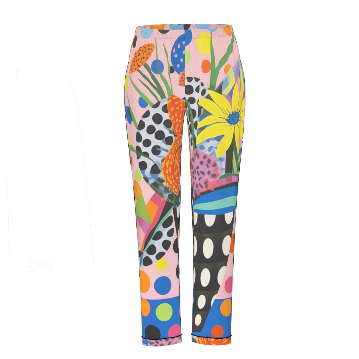 All-Over Print Women's Long Sleeve Pajama Set With Black Contrast Piping