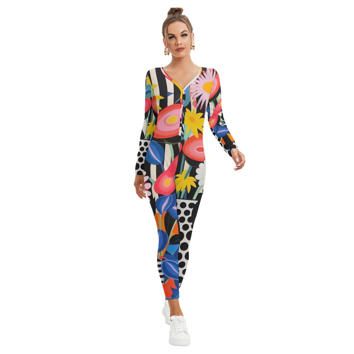 All-Over Print Women's Plunging Neck Jumpsuit
