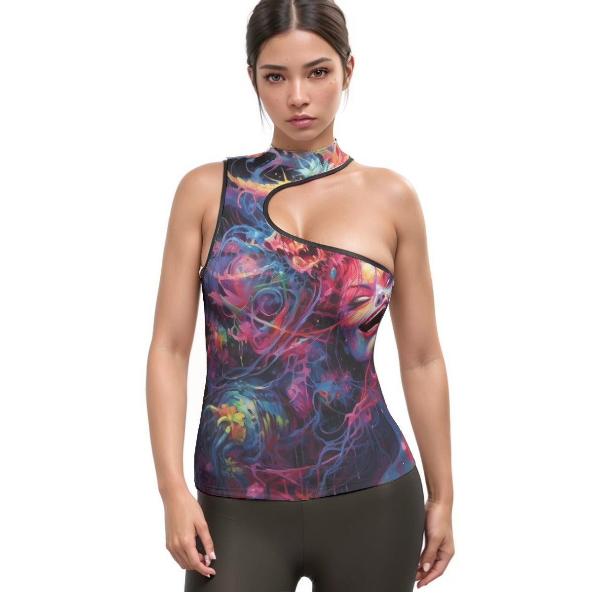 All-Over Print Women's Halter Sleeveless Asymmetrical Tank Top