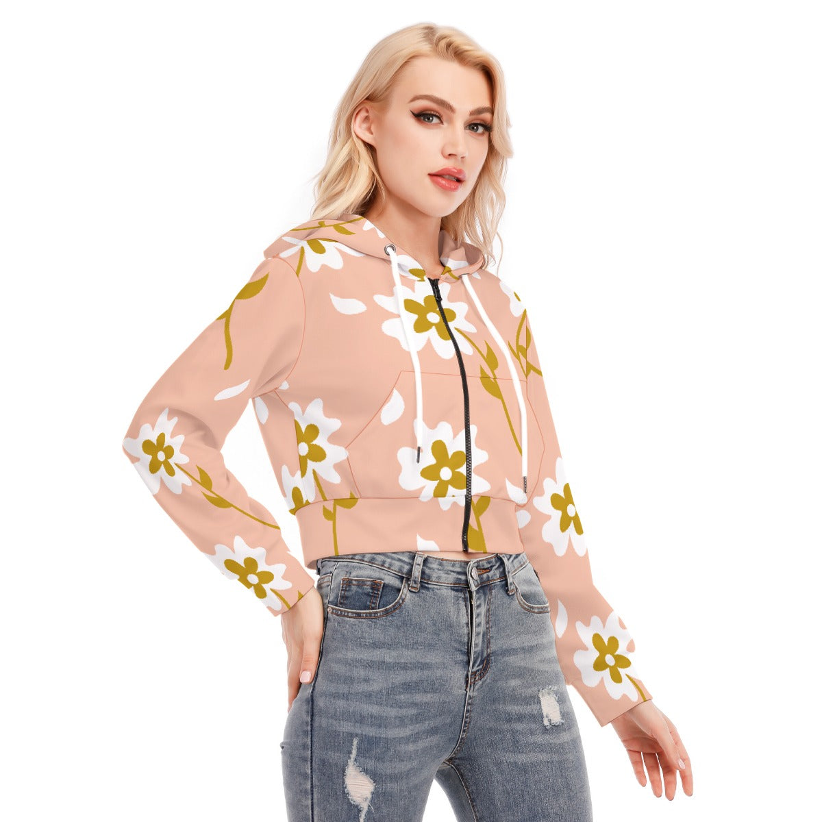 All-Over Print Women's Crop Top Hoodie With Zipper Closure