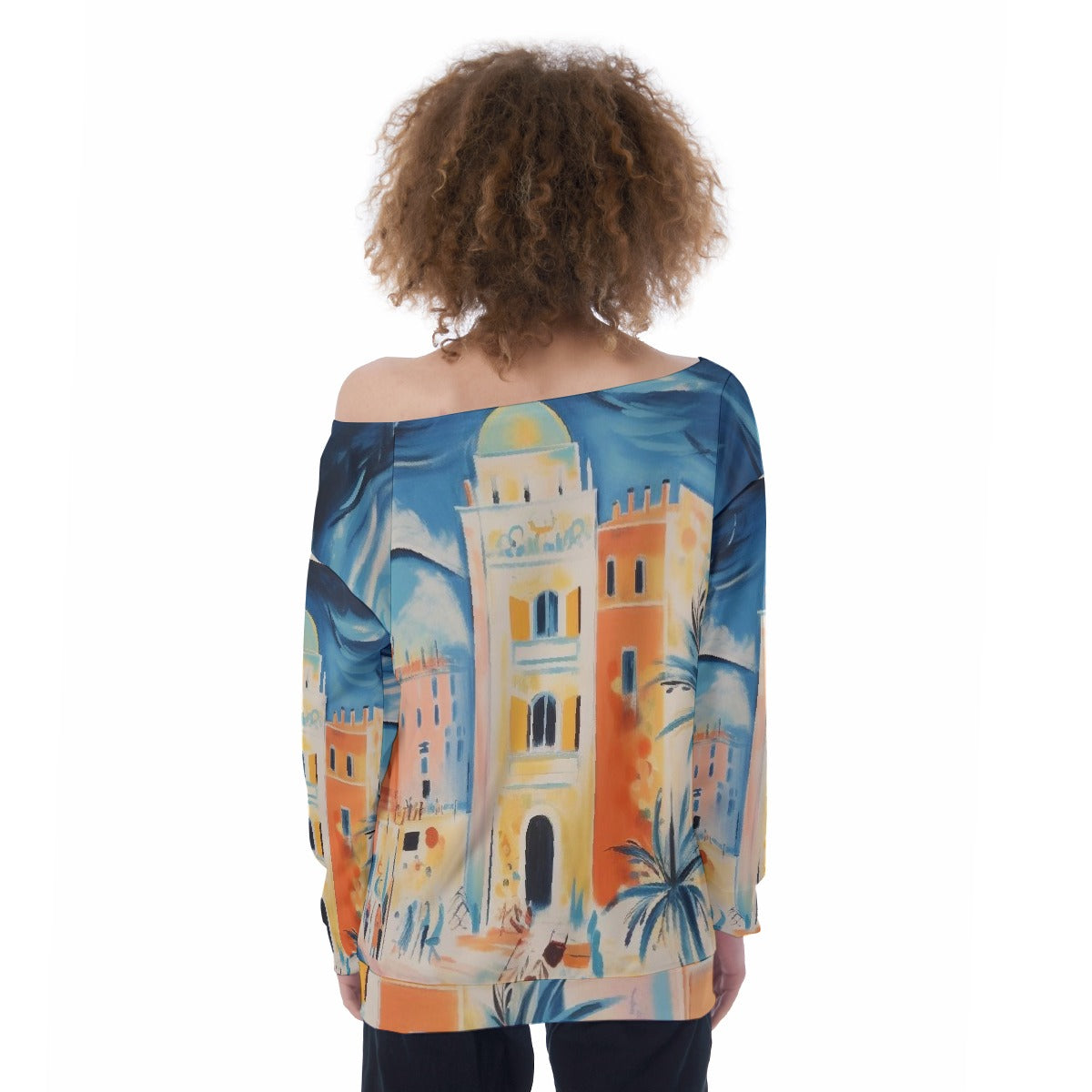 All-Over Print Oversized Women's Off-Shoulder Sweatshirt