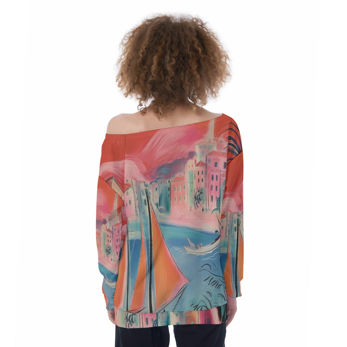 All-Over Print Oversized Women's Off-Shoulder Sweatshirt