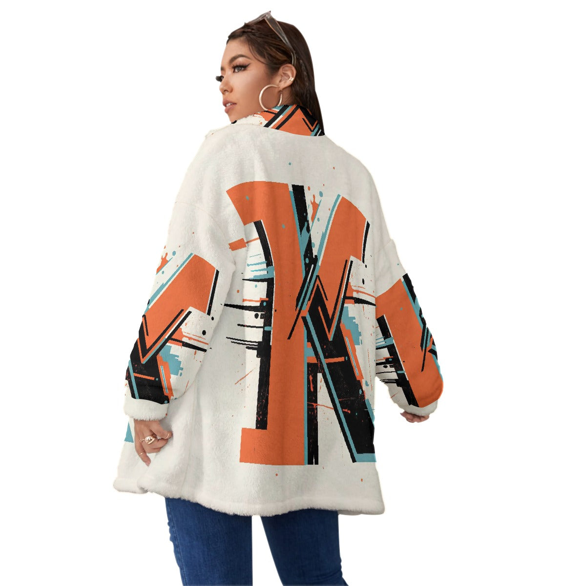 All-Over Print Unisex Borg Fleece Stand-up Collar Coat With Zipper Closure(Plus Size)
