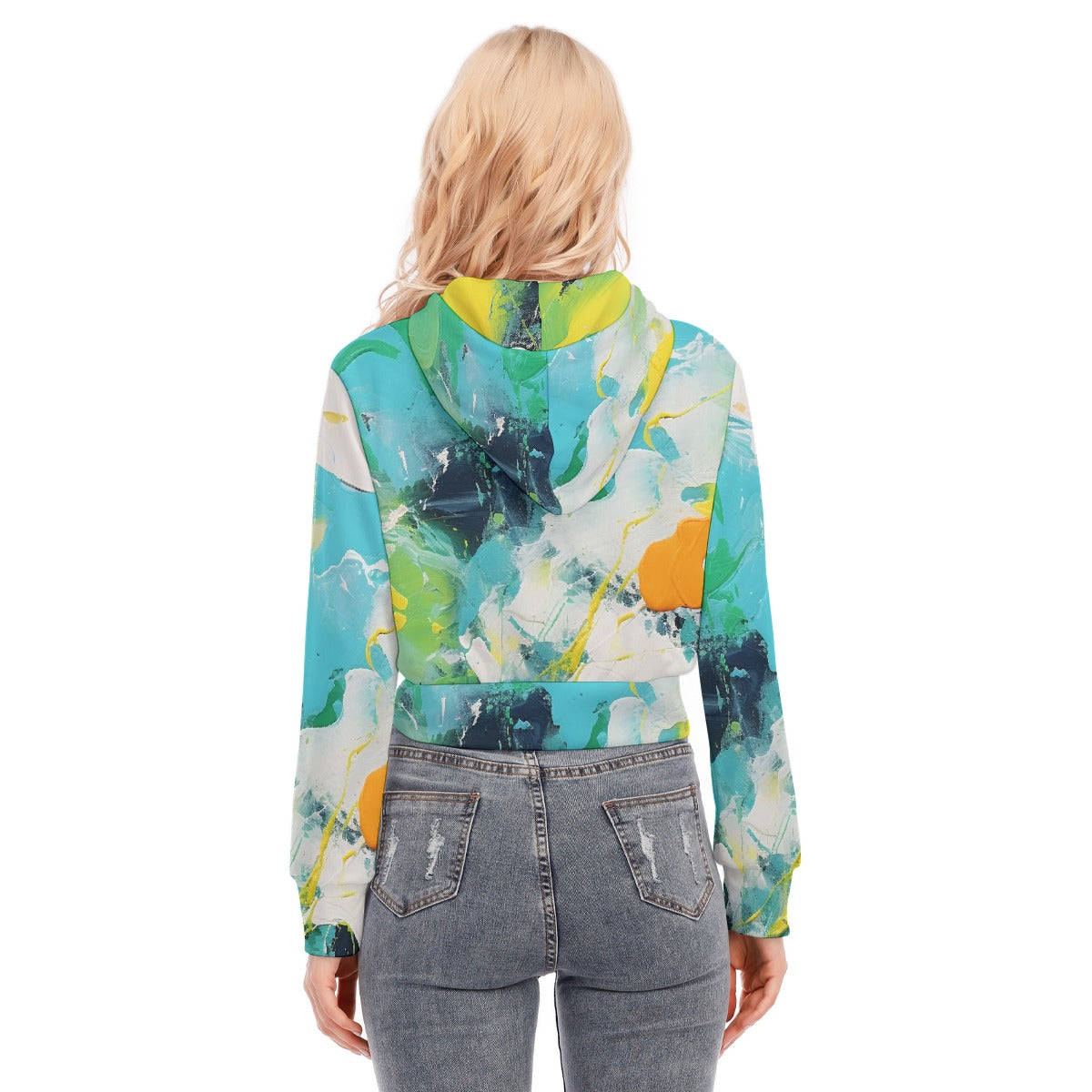 All-Over Print Women's Crop Top Hoodie With Zipper Closure