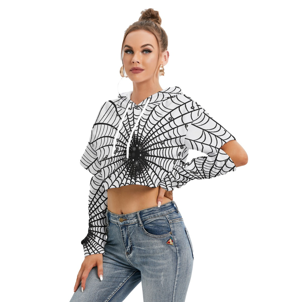 All-Over Print Women's Heavy Fleece Hoodie With Hollow Out Sleeve