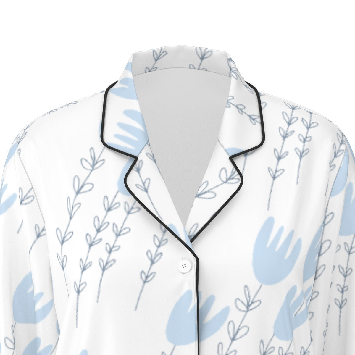 All-Over Print Women's Long Sleeve Pajama Set With Black Contrast Piping