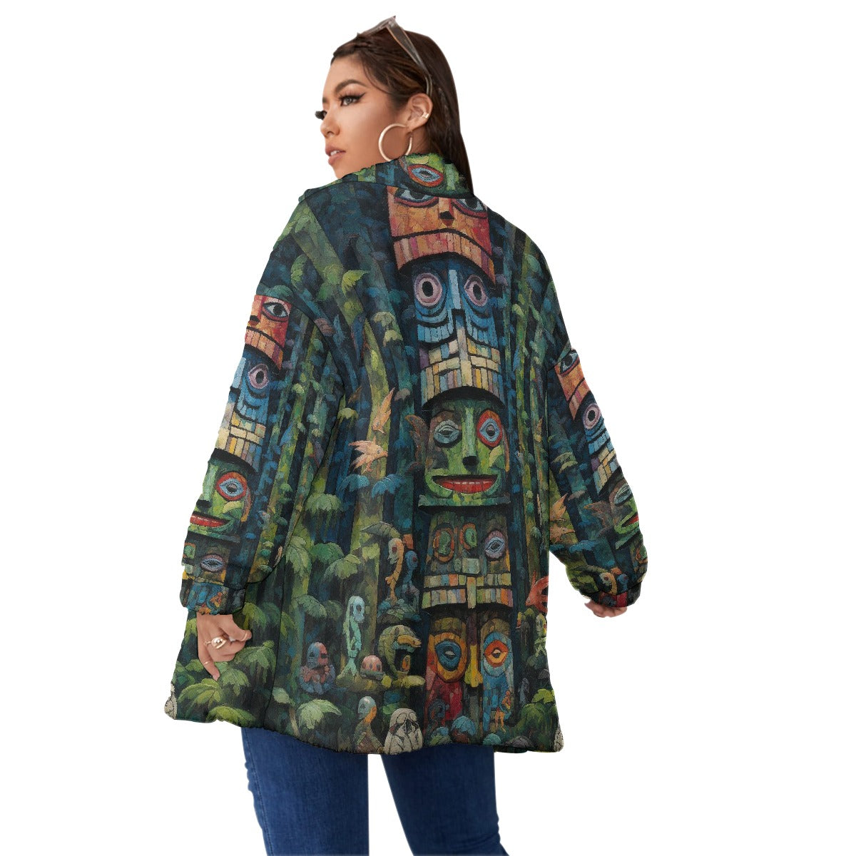 All-Over Print Unisex Borg Fleece Stand-up Collar Coat With Zipper Closure(Plus Size)