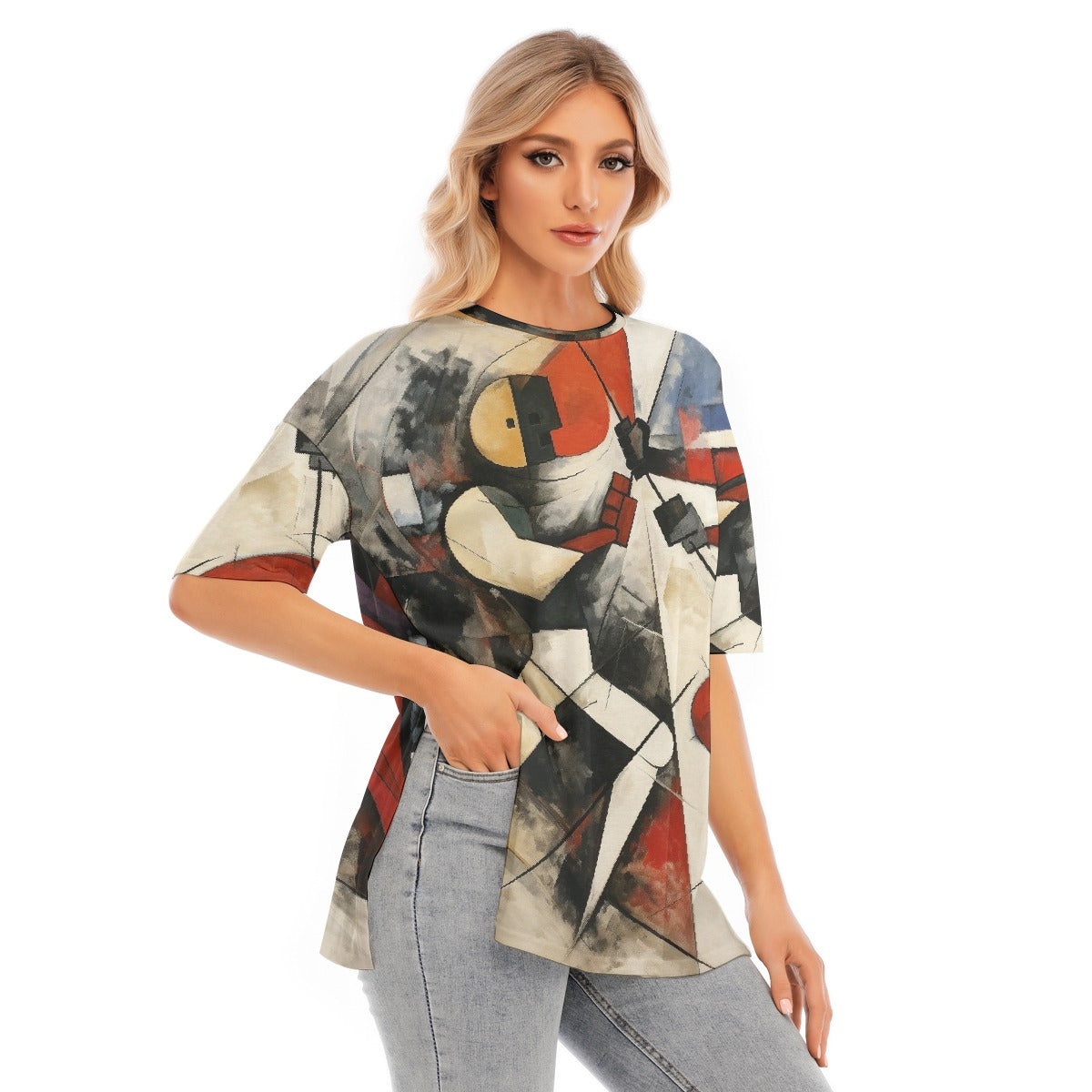 All-Over Print Women's Short Sleeves T-shirt With Hem Split